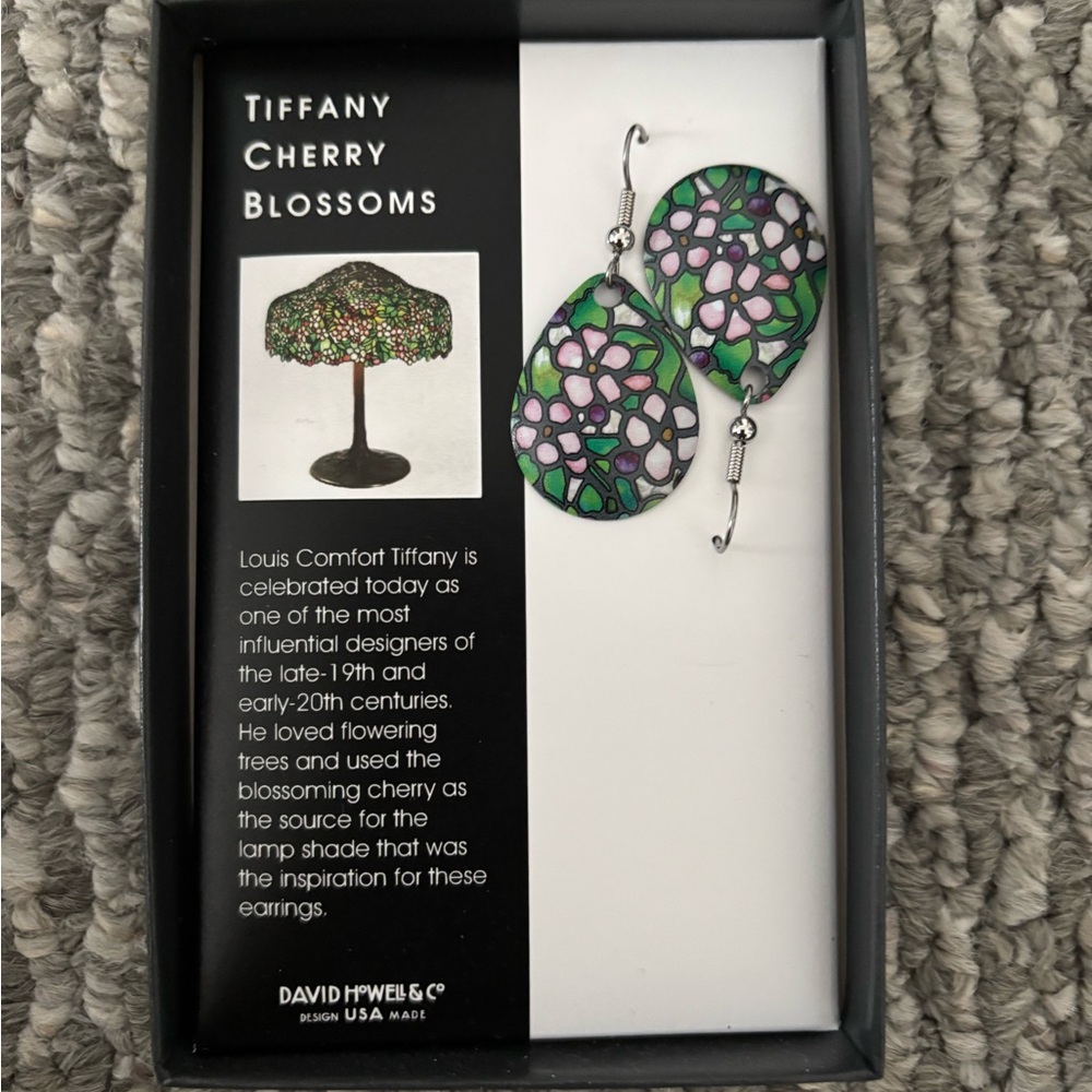 Tiffany Cherry Blossoms Green and Pink Floral Earrings. Brand New.